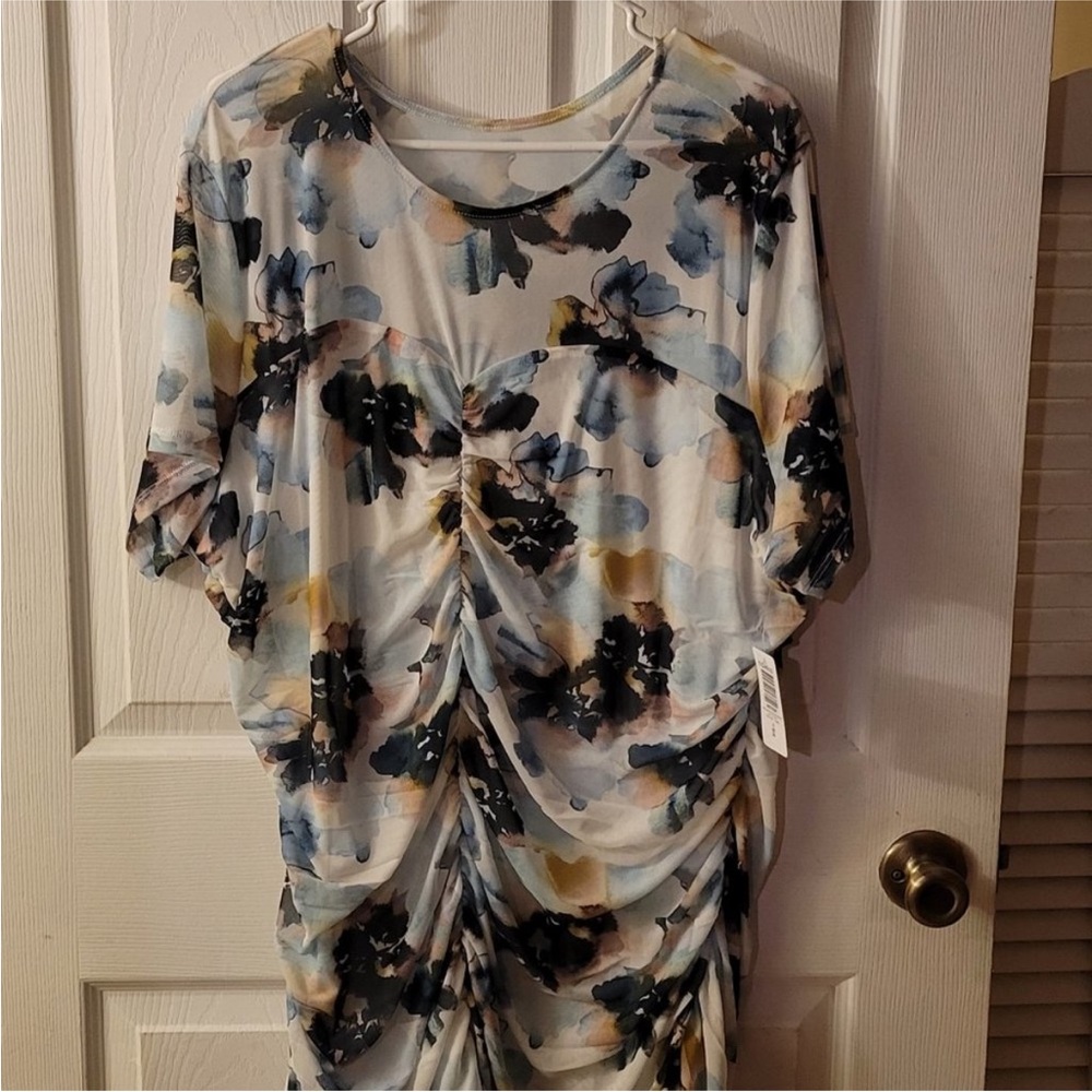 Torrid Blue Ruched Short Sleeve T-Shirt - Picture 6 of 8